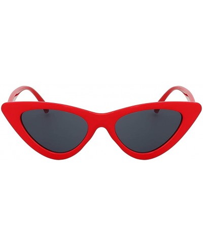 Goggle Women Retro Vintage Cat Eye Narrow Slim Sunglasses Goggles Plastic Frame - Red-smoke - CJ18I2MGSM4 $12.14