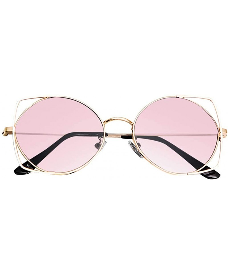 Goggle Sunglasses for Women Cat Eyes New Fashion Goggles Mirror Protection Metal Frame - Pink - CM18T4UXTYD $10.80