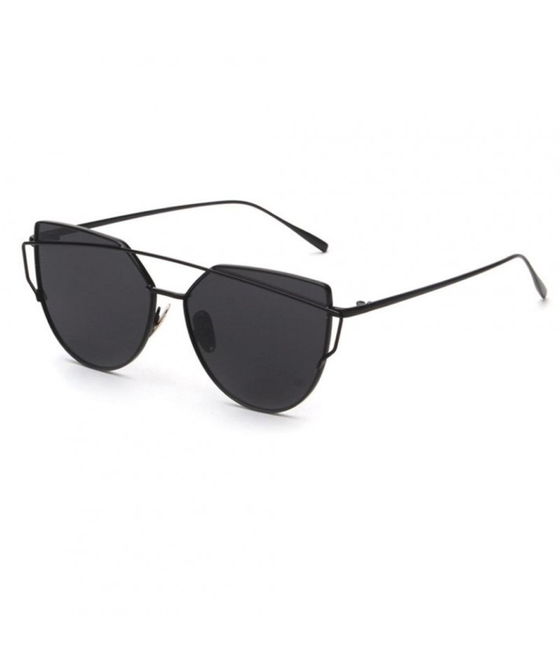 Sport Women Cat Eye Glasses Fashion Twin-Beams Classic Metal Frame Mirror Sunglasses with Tray (Black) - Black - CU17Z725N6Q ...