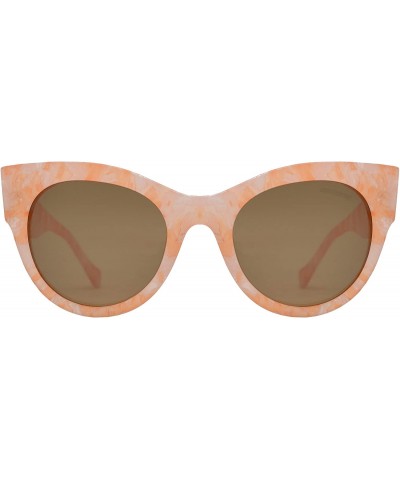 Oversized Women's Bold Oversized Chunky Cat Eye Vintage Sunglasses - Peach Marble + Polarized Brown Lens - C518UCQLKHL $12.79