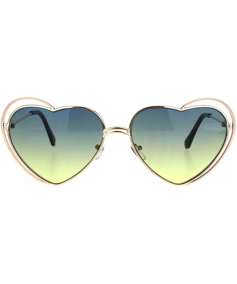 Oversized Heart Shape Sunglasses Oversized Double Metal Frame Gradient Color Lens - Gold (Blue Yellow) - C018SDMRGHY $11.69