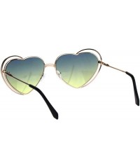 Oversized Heart Shape Sunglasses Oversized Double Metal Frame Gradient Color Lens - Gold (Blue Yellow) - C018SDMRGHY $11.69