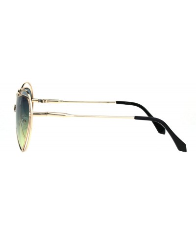 Oversized Heart Shape Sunglasses Oversized Double Metal Frame Gradient Color Lens - Gold (Blue Yellow) - C018SDMRGHY $11.69