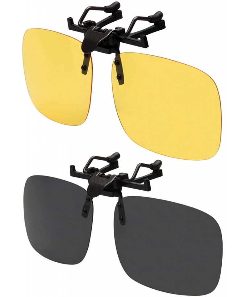 Rectangular Polarized Men Women Outdoor Sport Clip on Flip up Driving Sunglasses - 2 Pairs Small (Yellow and Black) - CR11NF8...