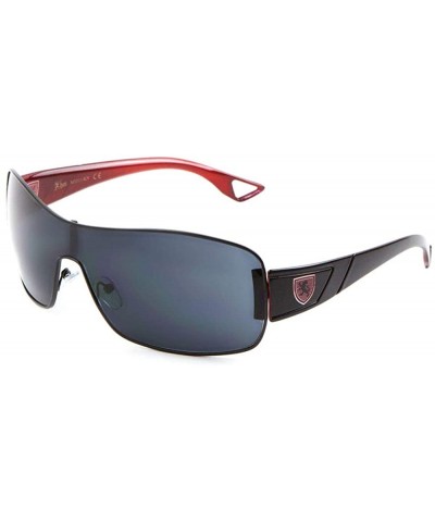 Shield Wide Curved One Piece Shield Lens Inside Crystal Color Temple Sunglasses - Black Red - CT199D659UE $19.62