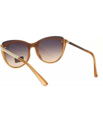 Cat Eye Womens Designer Fashion Exposed Lens Large Cat Eye Sunglasses - Light Brown - C218Q8T5UNL $15.31