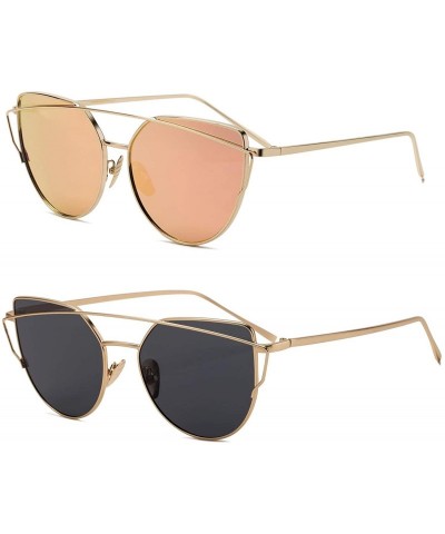 Sport Cat Eye Mirrored Flat Lenses Metal Frame Sunglasses for Women Retro Fashion Sun glasses Shades - C718OSMA27O $25.41