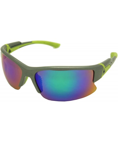 Rectangular Double Injection Sunglasses SPORTS - 2762 Shiny Gunmetal Green / Green Blue Mirror - C612HTW9B8P $35.48