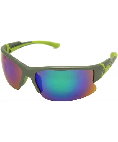 Rectangular Double Injection Sunglasses SPORTS - 2762 Shiny Gunmetal Green / Green Blue Mirror - C612HTW9B8P $14.75