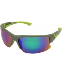 Rectangular Double Injection Sunglasses SPORTS - 2762 Shiny Gunmetal Green / Green Blue Mirror - C612HTW9B8P $14.75