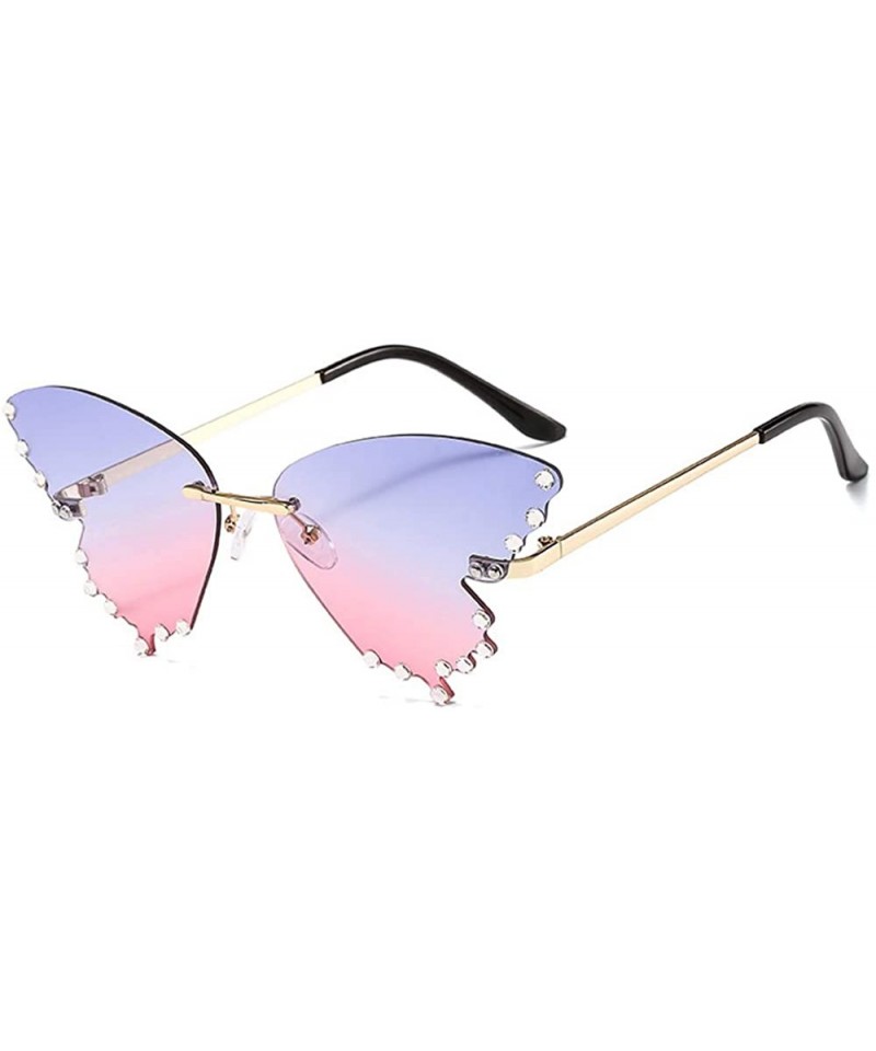Rimless Butterfly Sunglasses Women Rhinestones Shades Trendy Oversized Rimless Eyewear UV Protection - C0190HER75U $12.90