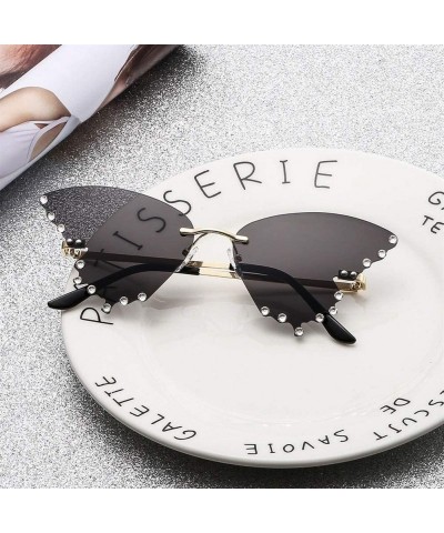 Rimless Butterfly Sunglasses Women Rhinestones Shades Trendy Oversized Rimless Eyewear UV Protection - C0190HER75U $12.90