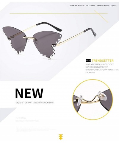 Rimless Butterfly Sunglasses Women Rhinestones Shades Trendy Oversized Rimless Eyewear UV Protection - C0190HER75U $12.90