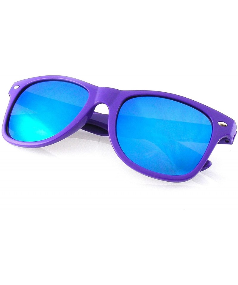 Wayfarer Reflective Flash Color Mirror Reflective Lens Neon Sunglasses - Purple - C211N8HAWBF $22.53