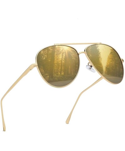 Aviator Premium Military Polarized Sunglasses Protection - Gold Frame/Champagne Lens - CZ18KE0UW8D $14.97