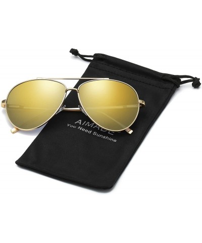 Aviator Premium Military Polarized Sunglasses Protection - Gold Frame/Champagne Lens - CZ18KE0UW8D $25.29