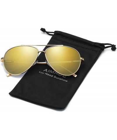 Aviator Premium Military Polarized Sunglasses Protection - Gold Frame/Champagne Lens - CZ18KE0UW8D $14.97