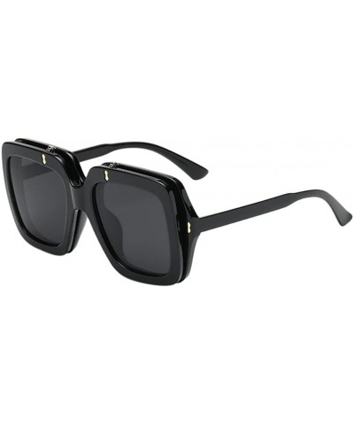 Rimless Fashion Women Man Vintage Big Frame Clamshell Sunglasses Retro Trendy Designer Eyewear (Black - One) - CL18D2XDSWX $2...