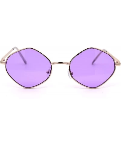 Square Retro Vintage Diamond Shape Metal Rim Hippie Sunglasses - Gold Purple - C918Y8KCYCN $11.35