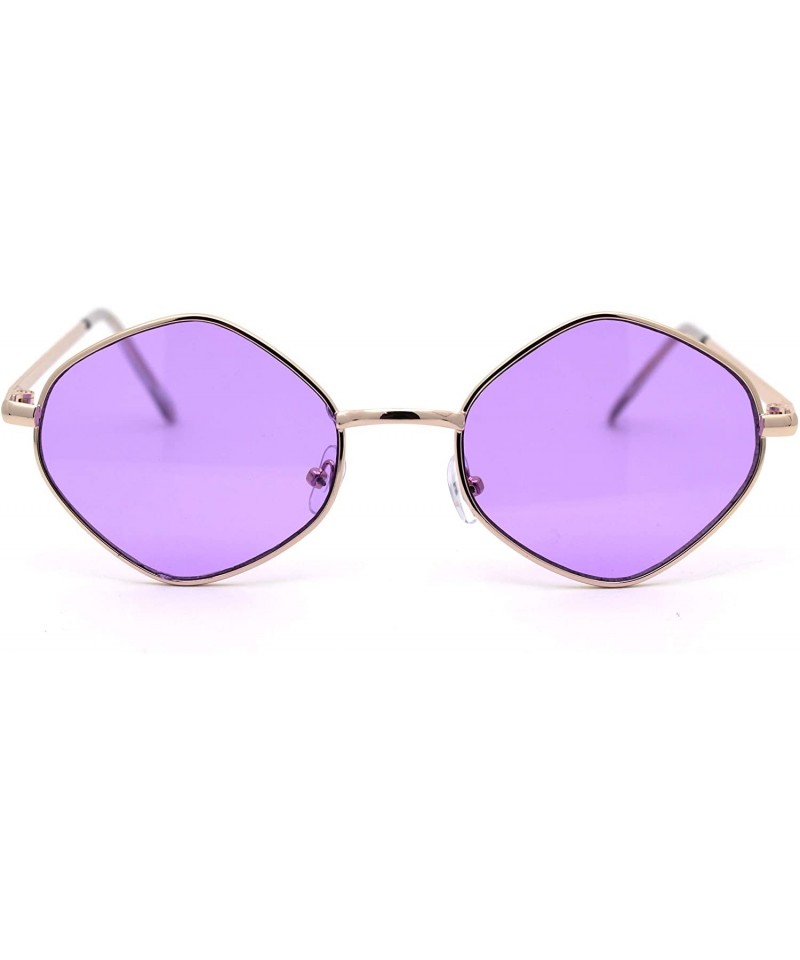 Square Retro Vintage Diamond Shape Metal Rim Hippie Sunglasses - Gold Purple - C918Y8KCYCN $11.35