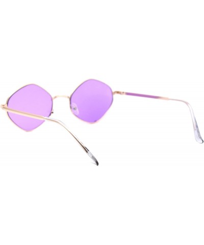 Square Retro Vintage Diamond Shape Metal Rim Hippie Sunglasses - Gold Purple - C918Y8KCYCN $11.35