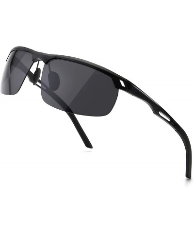 Rectangular HD Polarized Sunglasses for Men- Al-Mg Metal Frame-Driving Fishing UV400 - Black Frame/Gray Lens - CO18RMMQ8YI $3...
