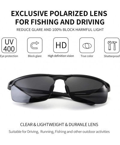 Rectangular HD Polarized Sunglasses for Men- Al-Mg Metal Frame-Driving Fishing UV400 - Black Frame/Gray Lens - CO18RMMQ8YI $1...