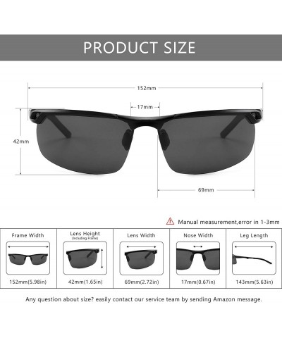 Rectangular HD Polarized Sunglasses for Men- Al-Mg Metal Frame-Driving Fishing UV400 - Black Frame/Gray Lens - CO18RMMQ8YI $1...