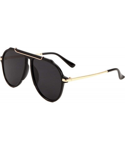 Round Bridge-less Flat Top Wide Round Lens Aviator Sunglasses - Black - CA197N9X8RZ $14.35