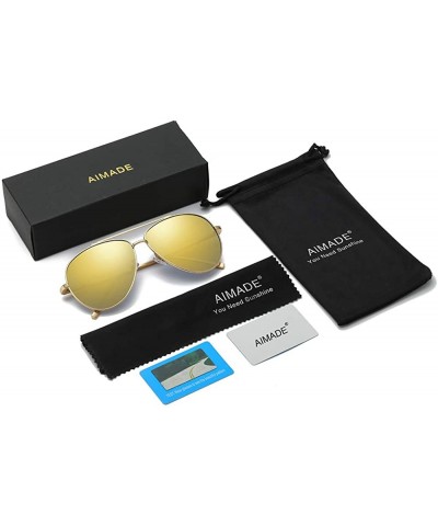 Aviator Premium Military Polarized Sunglasses Protection - Gold Frame/Champagne Lens - CZ18KE0UW8D $14.97