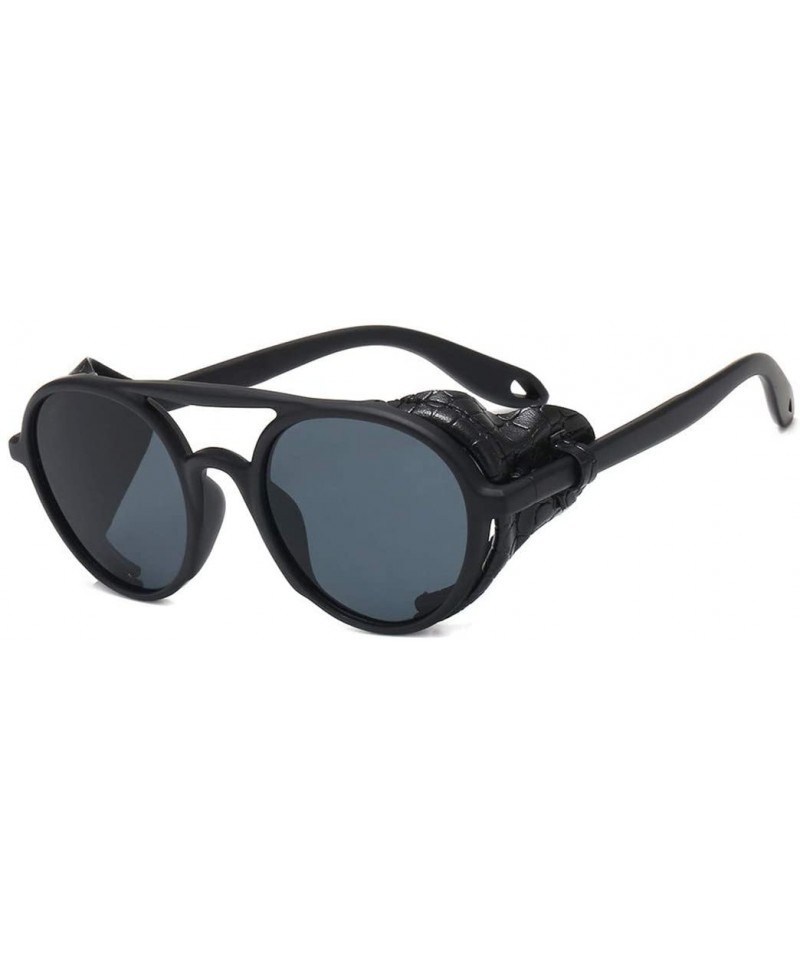 Shield Fashion Retro Round Steampunk Sunglasses Women Men Leather Side Shield Male Sun Glasses Windproof Goggles Eyewear - C7...