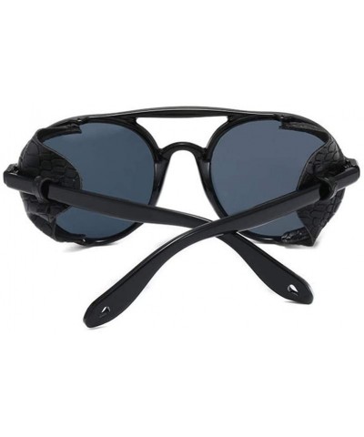 Shield Fashion Retro Round Steampunk Sunglasses Women Men Leather Side Shield Male Sun Glasses Windproof Goggles Eyewear - C7...