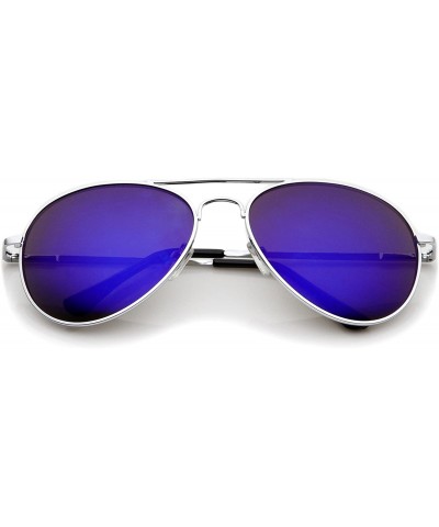 Aviator Premium Full Mirrored Aviator Sunglasses w/Flash Mirror Lens - 3 Pack Silver - Blue - C311FMU77SN $27.76