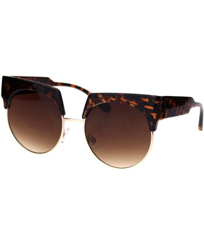 Oversized Womens Sunglasses Round Bolded Top Oversized Fashion Shades UV 400 - Tortoise Gold (Brown) - CM18TZDUDKZ $14.01