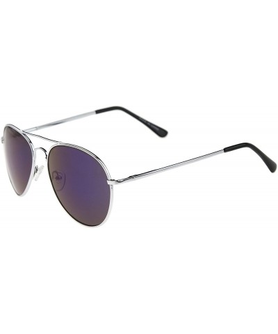 Aviator Premium Full Mirrored Aviator Sunglasses w/Flash Mirror Lens - 3 Pack Silver - Blue - C311FMU77SN $12.55