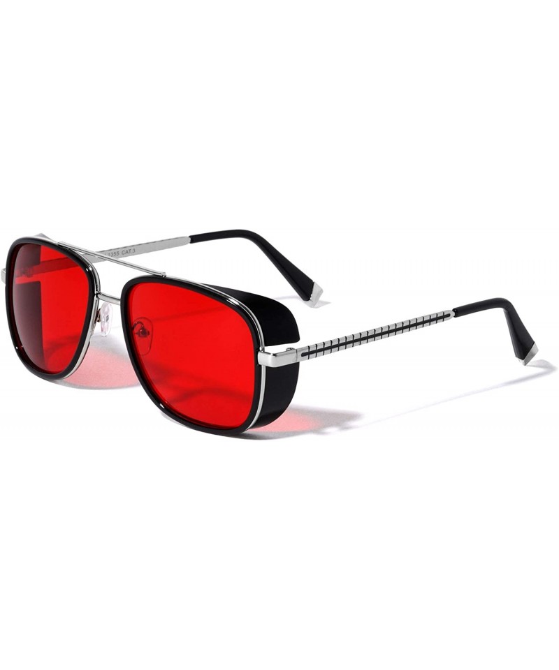 Shield Side Lens Shield Crossed Line Temple Pattern Modern Square Aviator Sunglasses - Red - C7190ERWW49 $16.76