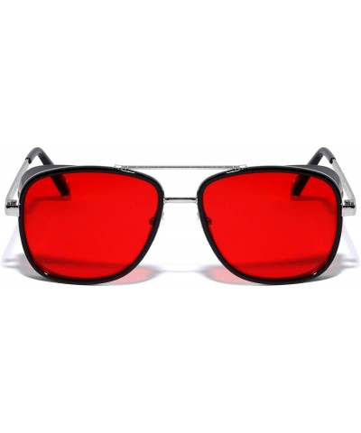 Shield Side Lens Shield Crossed Line Temple Pattern Modern Square Aviator Sunglasses - Red - C7190ERWW49 $16.76