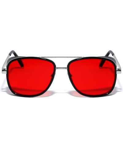 Shield Side Lens Shield Crossed Line Temple Pattern Modern Square Aviator Sunglasses - Red - C7190ERWW49 $16.76