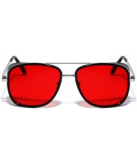 Shield Side Lens Shield Crossed Line Temple Pattern Modern Square Aviator Sunglasses - Red - C7190ERWW49 $16.76