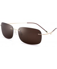 Rimless 100% Real Titanium No Screw Rimless Polarized Sunglasses For Men Women Ultralight (Grey- Blue) - Gold - CW1857H67RT $...