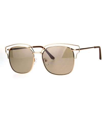 Rectangular Womens Oceanic Color Lens Wire Half Metal Rim Retro Fashion Sunglasses - Brown - CI182I2YKGU $11.77