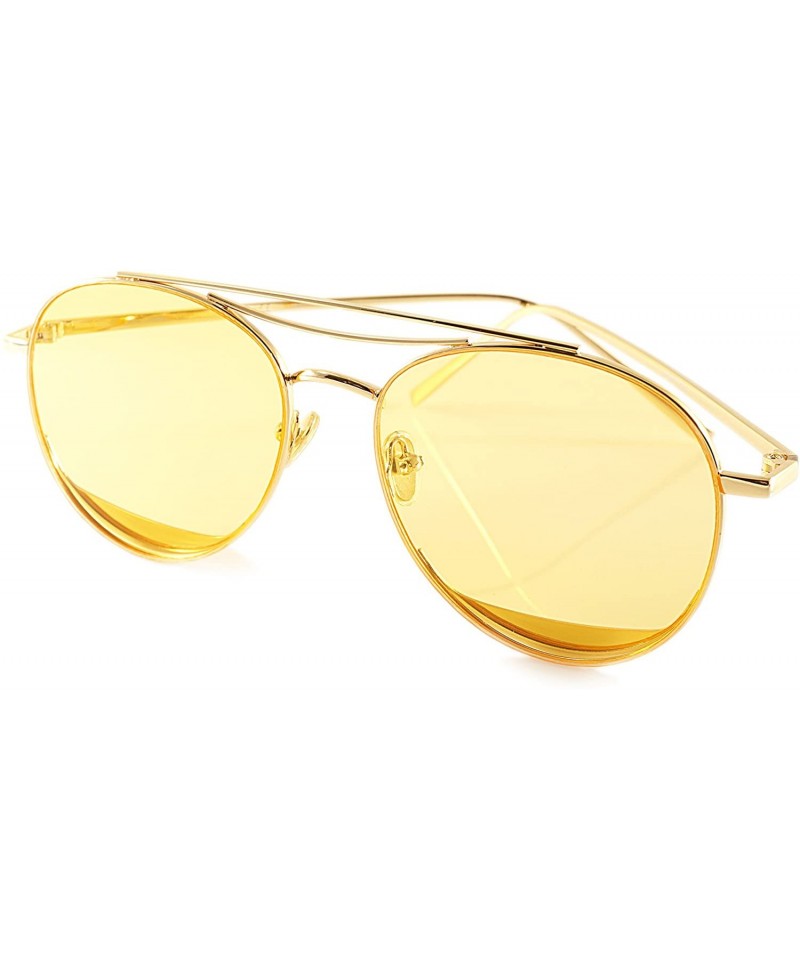 Aviator Slim Round Metal Frame Color Tinted Flat Lens Sunglasses A020 - Gold/ Yellow - CR18697QOXH $14.41