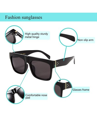 Oversized Oversized Retro Sunglasses Women Flat Top Square Frame Designer Shades - Bright and Black Frame/Gray Lens - CB18WGA...