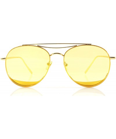 Aviator Slim Round Metal Frame Color Tinted Flat Lens Sunglasses A020 - Gold/ Yellow - CR18697QOXH $14.41