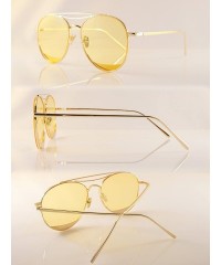 Aviator Slim Round Metal Frame Color Tinted Flat Lens Sunglasses A020 - Gold/ Yellow - CR18697QOXH $14.41