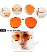 Aviator Slim Round Metal Frame Color Tinted Flat Lens Sunglasses A020 - Gold/ Yellow - CR18697QOXH $14.41