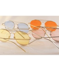 Aviator Slim Round Metal Frame Color Tinted Flat Lens Sunglasses A020 - Gold/ Yellow - CR18697QOXH $14.41