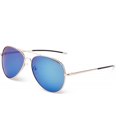 Round "Stop" Classic Pilot Style Fashion Sunglasses with Flash Lens - Light Blue - CD12MCS6FE9 $12.41