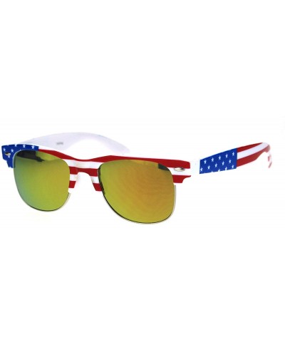 Rectangular Mens American Flag Print Half Horn Rim Hipster Sunglasses - White Orange Mirror - C318LNM0086 $8.87