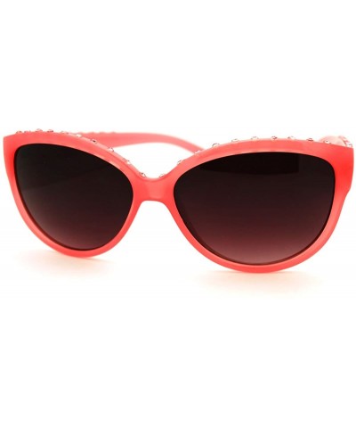 Round Rhinestone Top Round Cateye Sunglasses Womens Bling Designer Fashion - Pink - CY11F0MRHG5 $11.90